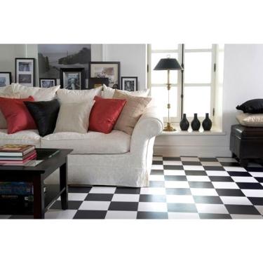 Imagem de Piso Vinílico Em Manta Xadrez Branco e Preto Resistente 2x5mts = 10m2
