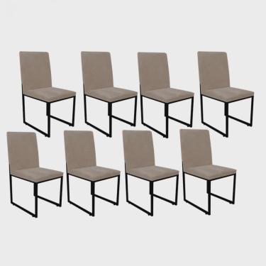 Imagem de Kit 08 Cadeiras Para Sala de Jantar Escritório Office Stan Industrial Ferro Preto Suede Bege - Ahazzo Móveis