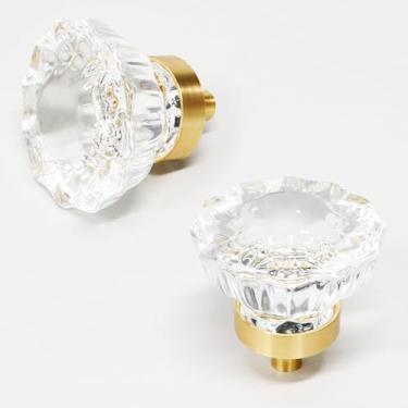 Imagem de YuGtcen Puxadores de armário 10 peças, puxadores de cristal para cômoda dourada puxador de gaveta puxador de gaveta de móveis, puxadores de gaveta de vidro de 3,6 cm de diâmetro para cozinha, banheiro