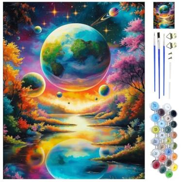 Imagem de WEBEEDY Kit de pintura planeta espaço por números para adultos iniciantes pintura por números em tela conjunto completo de pintura e sip kit de pintura a óleo para festa, decoração de parede, casa