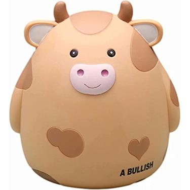 Imagem de H&W Cofrinho de vaca, tamanho G, caixa de moedas inquebrável para crianças, banco de dinheiro de animal fofo, aniversário para meninos e meninas, caixas para guardar moedas (amarelo)