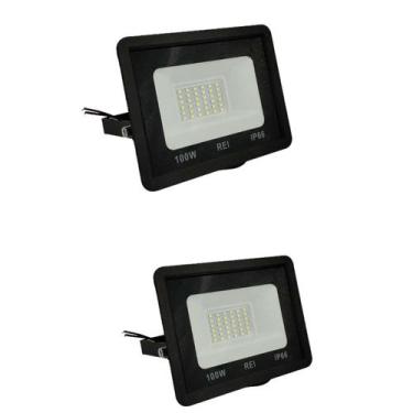 Imagem de kit 2  Refletor Led 100w Holofote bivolt Prova Dágua Ip66 Branco Frio 