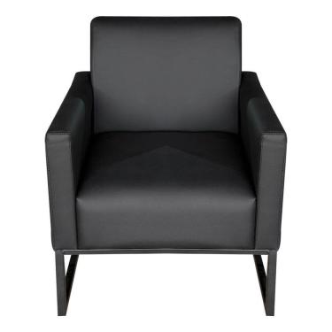 Imagem de Poltrona Decorativa Estilo Industrial Recepção Base de Metal Corino Preto