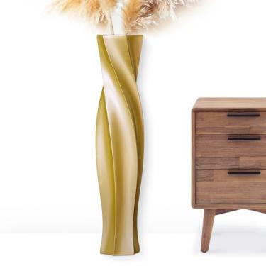 Imagem de Rocendlor Vasos altos – Vaso de chão de 59,9 cm de altura para decoração de casa, vasos de chão, vaso hexagonal preto, cabe em feno/grama pampa, sala de estar, escritório, decoração de casamento (ouro