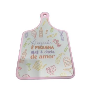 Imagem de Tabua de Corte Carnes Legumes Com Cabo Rosa Cozinha Cheia de Amor 30cm