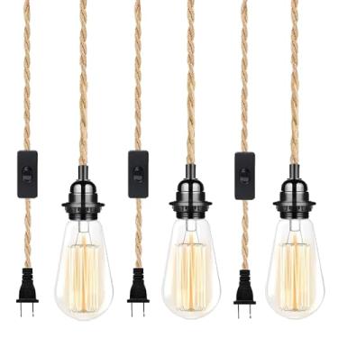 Imagem de SHIWEIDA Pendente Industrial De 15 Pés Com Cabo - Luminária Suspensa Plug-In, Luminária Pendente De Fazenda De 15 Pés Com Cabo De Interruptor Para Ilha De Cozinha, Quarto E Sala De Estar