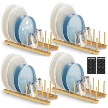 Imagem de Mukylar Escorredor de pratos de bambu para organizador de cozinha - organizador de pratos resistente com bambu natural, suporte para pratos, copos e tábuas de corte - escorredor de pratos para bancada