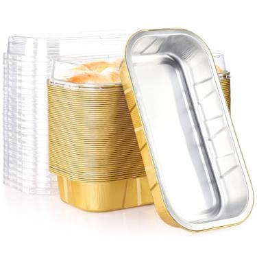 Imagem de EUSOAR Ramequins descartáveis com tampas, 592 g, 50 peças, mini formas de bolo com tampas, pão descartável, creme brulee, muffin, ramequins, cupcake, forma para assar, para festa de aniversário