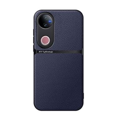 Imagem de Kepuch Capa para Vivo V50 5G Intl - Litchi Grano Case Placa de Metal Embutida - Azul