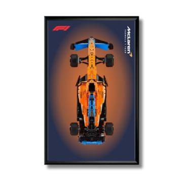 Imagem de Quadro Expositor para Carro F1 Mclaren, Tamanho 50x80cm, Impressão UV no Acrílico, Incluso 2 Ganchos, Moldura Preta (Opção A)