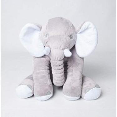 Imagem de Travesseiro Decorativo Elefante de Pelúcia, 50 cm, Velboa Antialérgico (Cinza com Branco)