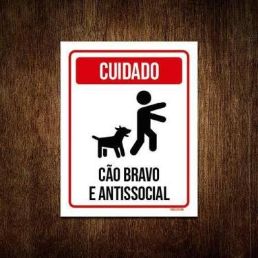 Imagem de Kit 5 Placas Cuidado Cão Bravo E Antissocial - Sinalico.Com