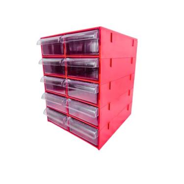Imagem de Gaveteiro Organizador Vermelho com 10 Gavetas Multiuso para Escritório, Ferramentas, Maquiagem e Papelaria MAGUS CG510