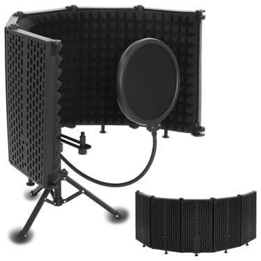 Imagem de Escudo de isolamento de microfone com filtro pop - isolamento de som triplo, escudo de isolamento de microfone dobrável de 5 dobras com suporte de tripé adequado para Yeti azul e qualquer equipamento