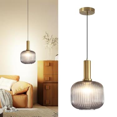 Imagem de Luminária pendente operada por bateria, luminárias de teto de bateria de vidro com controle remoto sem fio, regulável, lustre recarregável de 10 modos de cores para cozinha, sala de jantar, sala de