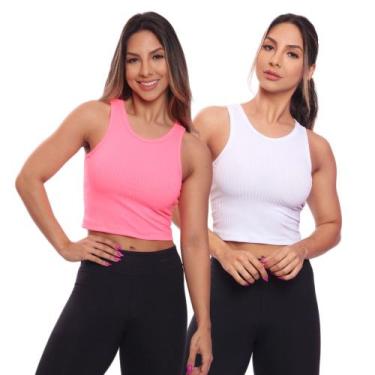 Imagem de Kit 2 Top Cropped Regata Canelado Feminino Blusa Básica - Brás e Cia, 