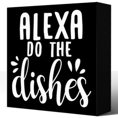 Imagem de LVQHI Placas Engraçadas De Bloco Madeira Para Cozinha, Decoração Rústica Mesa Com Placa, Placa Caixa Alexa Lava Louças Prateleira Casa Fazenda