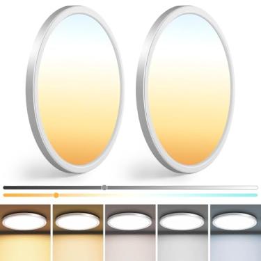 Imagem de zemty Pacote Com 2 Luminárias De Teto De 13 Polegadas, 3000K/3500K/4000K/5000K/6500K, Luz De Teto Embutida Led Ajustável, 2400Lm, 24W, Lâmpada Plana Redonda Para Cozinha, Banheiro E Quarto, Branca