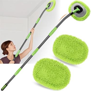 Imagem de Dowos Limpador De Paredes, Max 63'' Mop Verde Com Cabo Longo, Haste Extensível 15° Para Poeira Teto, Escova Limpeza Espanador Rodapé, Ferramenta Piso/Janela/Parede