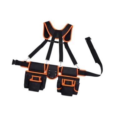 Imagem de Generic Cinto de ferramentas com suspensórios, bolsa respirável para ferramentas na cintura com vários bolsos para carpinteiros, jardineiros, pais, Laranja Preto