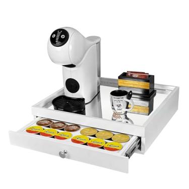 Imagem de Reluz Art Bandeja Porta Cápsulas Espelho 1 Gaveta com Corrediças Telescópicas Compatível com Cápsulas Nespresso Original, Vertuo, Dolce Gusto Três Corações ou Delta Q (Dolce Gust, Branco)