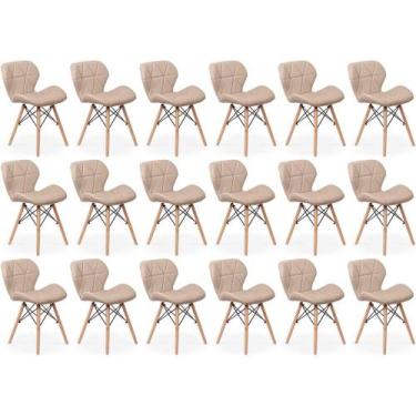 Imagem de Kit 18 Cadeiras de Jantar Charles Eames Slim Wood Estofada - Nude - Ma