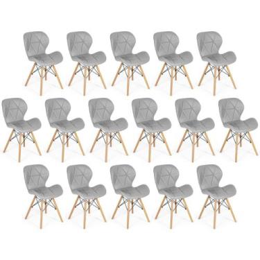 Imagem de Kit 16 Cadeiras de Jantar Charles Eames Slim Wood Estofada - Cinza - M