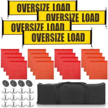 Imagem de SmoothNovelty 36 placas de carga de tamanho grande para caminhões, 4 faixas de carga grandes, 8 avisos de bandeira vermelha, 8 avisos de bandeira laranja, 16 ímãs, 1 saco de armazenamento, caminhões