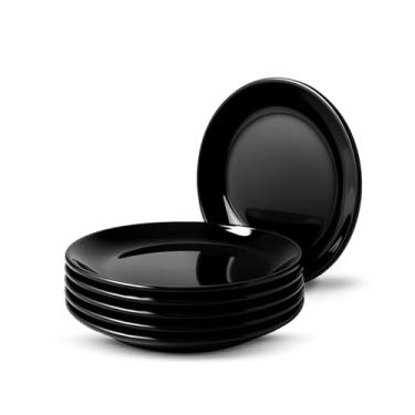 Imagem de Conjunto de 6 Pratos redondos vidro Porcelana preto black 27 cm grande jantar