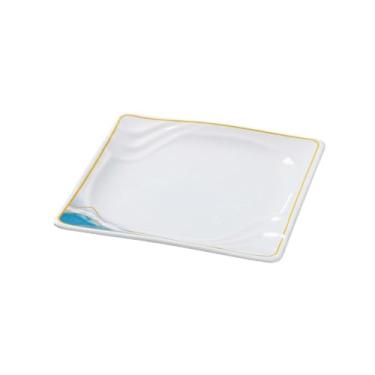 Imagem de Prato quadrado de porcelana de imitação delicada de cor esmaltada estilo nórdico - prato quadrado de canto listrado de 25,4 cm