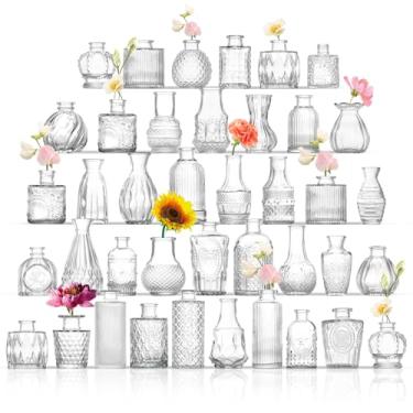 Imagem de ROLLSCERAY Conjunto de 40 vasos Bud, vasos de vidro pequenos para centros de mesa, vasos de flores pequenos para centros de mesa, mini vaso vintage, vaso transparente para decoração de mesa de