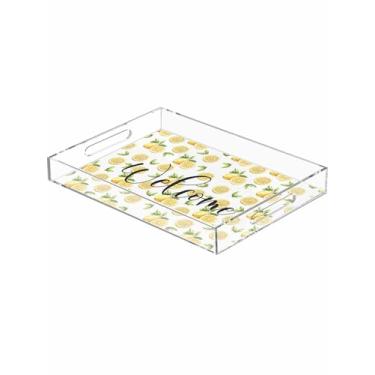 Imagem de Bandeja de acrílico limão para servir frutas de verão, bandeja decorativa de plástico à prova de derramamento com alças para exibição de alimentos, organizador de bancada de festa 30 x 20 x 5 cm