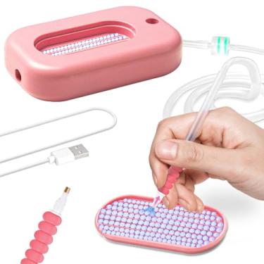 Imagem de JUSTHERE Caneta elétrica de pintura de diamante, conjunto de canetas de pintura de diamante a vácuo com bandeja de armazenamento, acessórios para configuração de pedras AB sem cera, kits de
