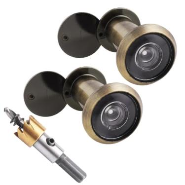 Imagem de Tahikem 2 peças de olho mágico de visor de porta, visores de porta com kit de broca de 16 mm, serve para porta frontal de 35 a 60 mm, olho mágico de ângulo amplo de 200 graus - Bronze escovado