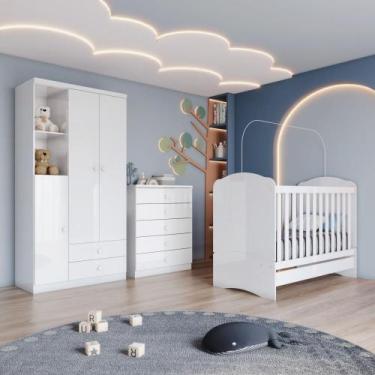 Imagem de Quarto de Bebê com Guarda Roupa 3 Portas Cômoda e Berço 3 em 1 Lápis d