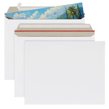 Imagem de zmybcpack Pacote com 50 envelopes rígidos brancos de 28 x 35,5 cm, envelopes fotográficos autoselados para documentos, envelopes de papelão branco permaneçam planos para papéis, fotos, documentos
