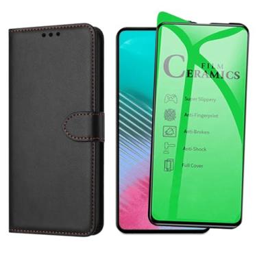 Imagem de Capa Carteira Preta com Porta Cartões e Película Cerâmica Nanogel para Samsung Galaxy M54, Proteção 9H Anti-Riscos