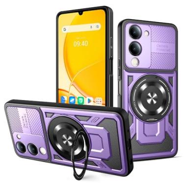 Imagem de Kukoufey Capa compatível com Vivo Y04 4G / Y29S 5G, compatível com MagSafe, suporte magnético giratório de 360 graus, capa de telefone anti-queda roxa