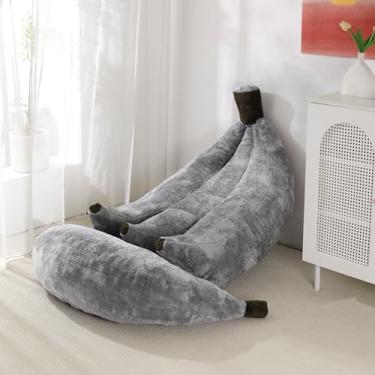 Imagem de IEVENW Cadeira de pufe banana com otomano, sofá-cama de chão com apoio para os pés, espreguiçadeira conversível confortável para adolescentes e adultos, sofá de pelúcia para quarto, sala de estar ou