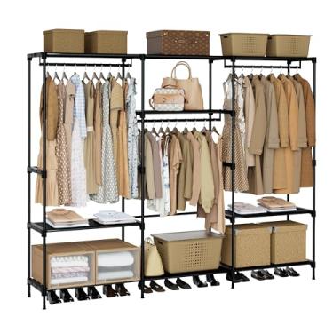 Imagem de CASAMAYA Suporte para roupas, armário portátil, armário de grande capacidade de 203 cm, organizador de armazenamento de roupas com prateleiras e 3 varões para pendurar, fácil de montar, preto