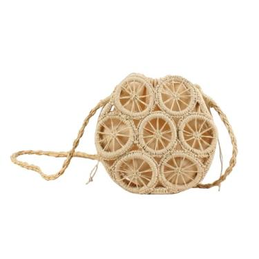 Imagem de SHAREYOIU Bolsa feminina fofa e vazada transversal feita à mão estilo boho com corda de papel, Bege