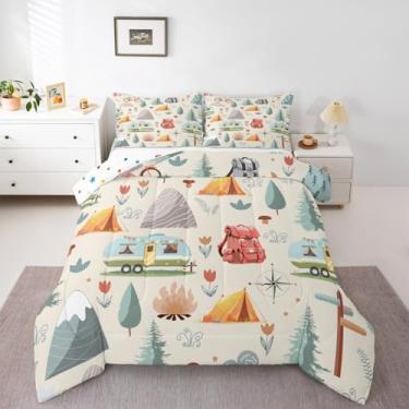 Imagem de Erosebridal Conjunto de edredom de acampamento de verão para crianças, acampamento, aventura, para meninos, meninas, quarto, viagem, carro, trailer, acessórios, edredom botânico, flores, montanha