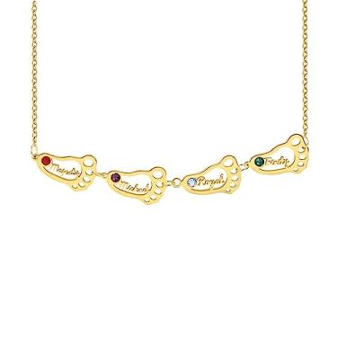 Imagem de Colar personalizado com nome de criança, pingente de pés de bebê, gravado, personalizado, colar com prata esterlina 925 para do dia das mães e aniversários, Metal, Zircônia