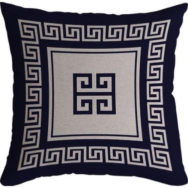 Imagem de Capa Almofada 50x50 Linho Chave Grega Azul A - LA FAVORITTA AL, Azul, 