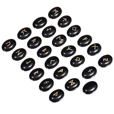 Imagem de Amogeeli Conjunto de 25 peças de cabochão de pedra oval runas planas para fabricação de joias artesanais, 13 x 18 mm, Pedra