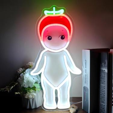 Imagem de Lindo tomate Souny Angel neon sinal peculiar arte de parede LED para decoração de quarto adorável luz noturna com regulável melhores presentes para festa de aniversário, Natal