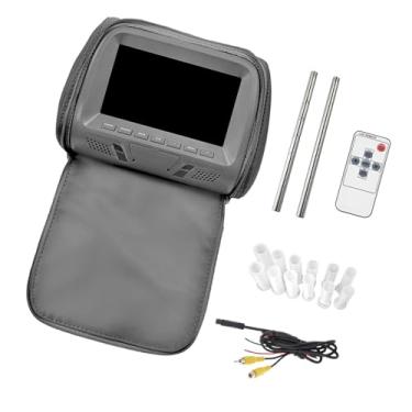 Imagem de BaotyJie de encosto de cabeça de carro com tela de 7 polegadas, display de travesseiro automotivo, acessórios portáteis, resolução de 800x480, tela LCD, Cinza com Zíper