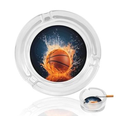 Imagem de Cinzeiro de vidro de cristal de basquete a fogo, cinzeiro redondo de vidro resistente para fumar cinzeiro portátil decorativo moderno para uso em casa, escritório, interior, exterior, pátio