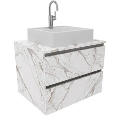 Imagem de Gabinete De Banheiro 60 Cm 2 Gavetas Com Cuba Joana Mármore Branco - T