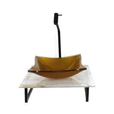 Imagem de Kit Cuba Vidro Quadrada 10Mm Tampo Vidro 40Cm X 40Cm Mármore